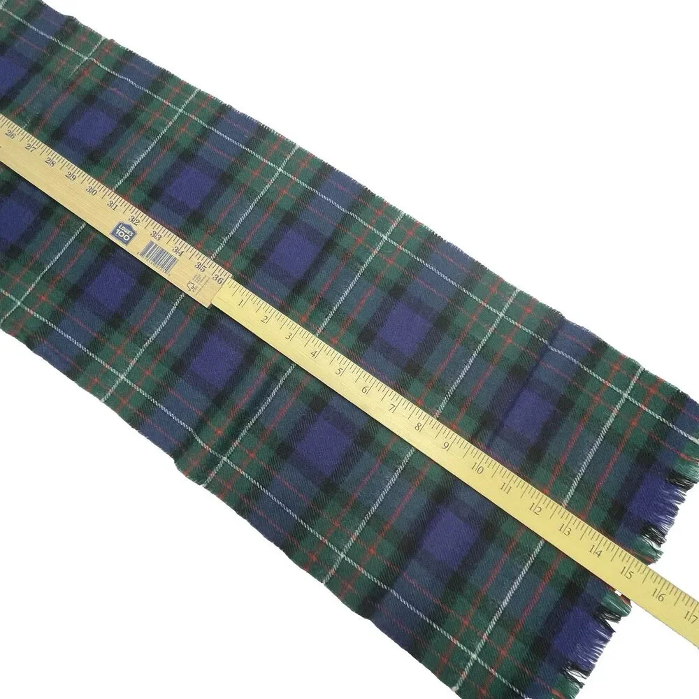 Ingles Buchan Ferguson Scotland Scarf Wool Fringe Plaid Green Blue Red White